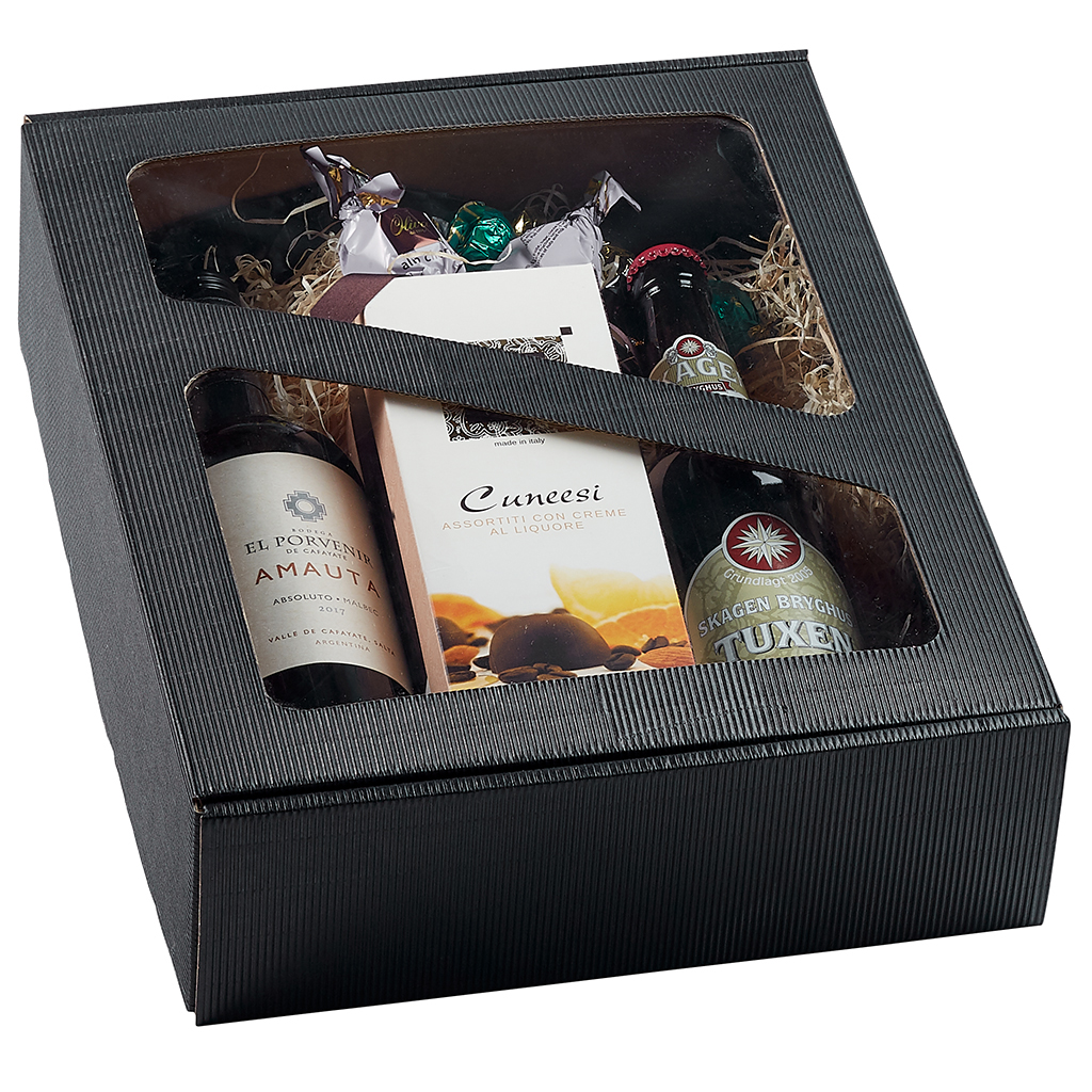 Gaveæske - Sort 3 fl. liggende bølge