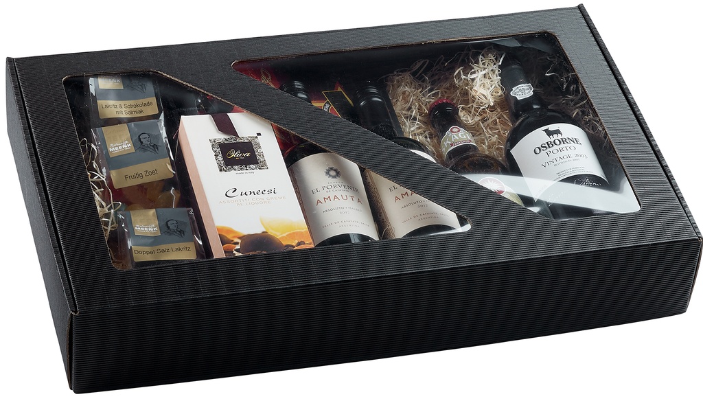 Gaveæske - Sort 6 fl. liggende bølge